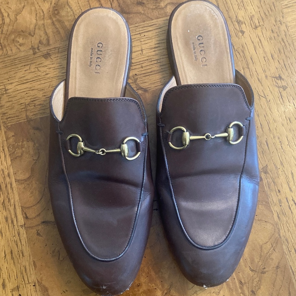 Gucci Dark Brown Leather Mules with Gold Horsebit size 39.5 (9.5)